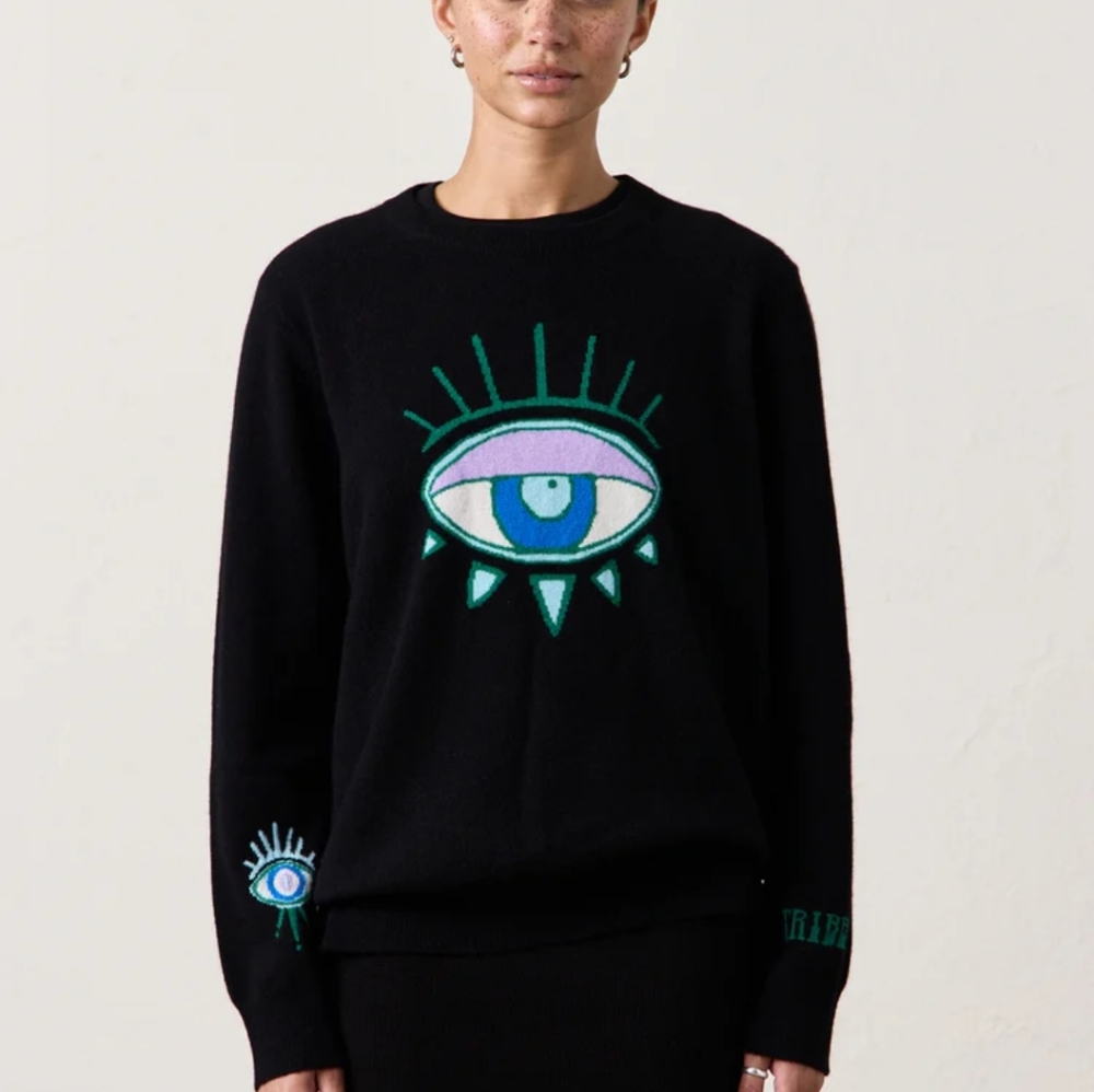 NSF Black Sweater with Green and Blue Eye Design